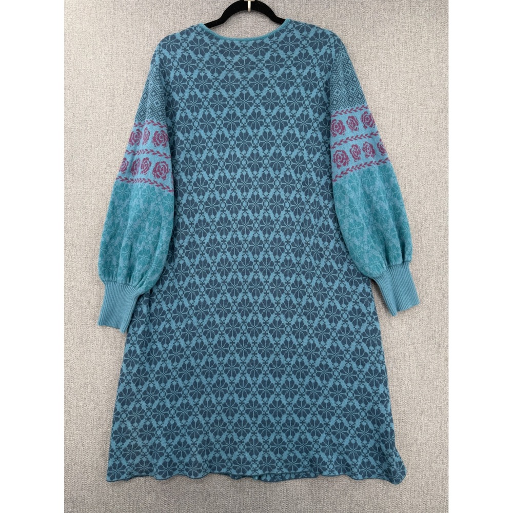 Gudrun Sjöden Blue Organic Cotton Wool Boho Button Front Long Duster Cardigan L - Picture 3 of 10